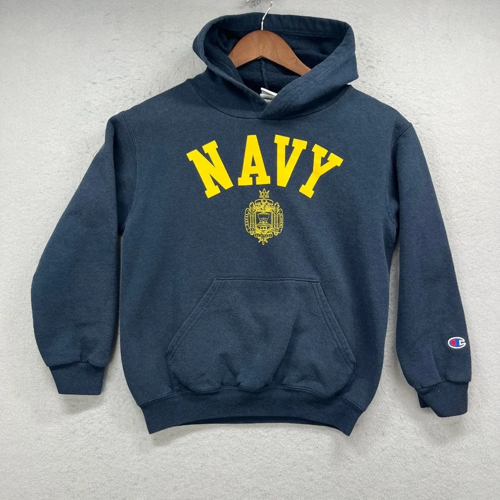 US Navy Champion Hoodie Kids Medium 7-8 Blue Naval Academy Pullover Sweatshirt